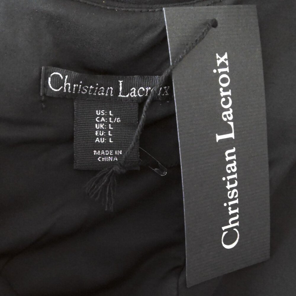 NWT Christian Lacroix Black Dress Sleeveless Midi Evening Stretch Scoop Neck L - Picture 9 of 11